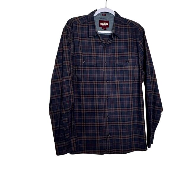 Alesbury Long Sleeve Button Up Flannel Shirt Blue Plaid Cotton Men’s Large NWOT - Picture 2 of 9